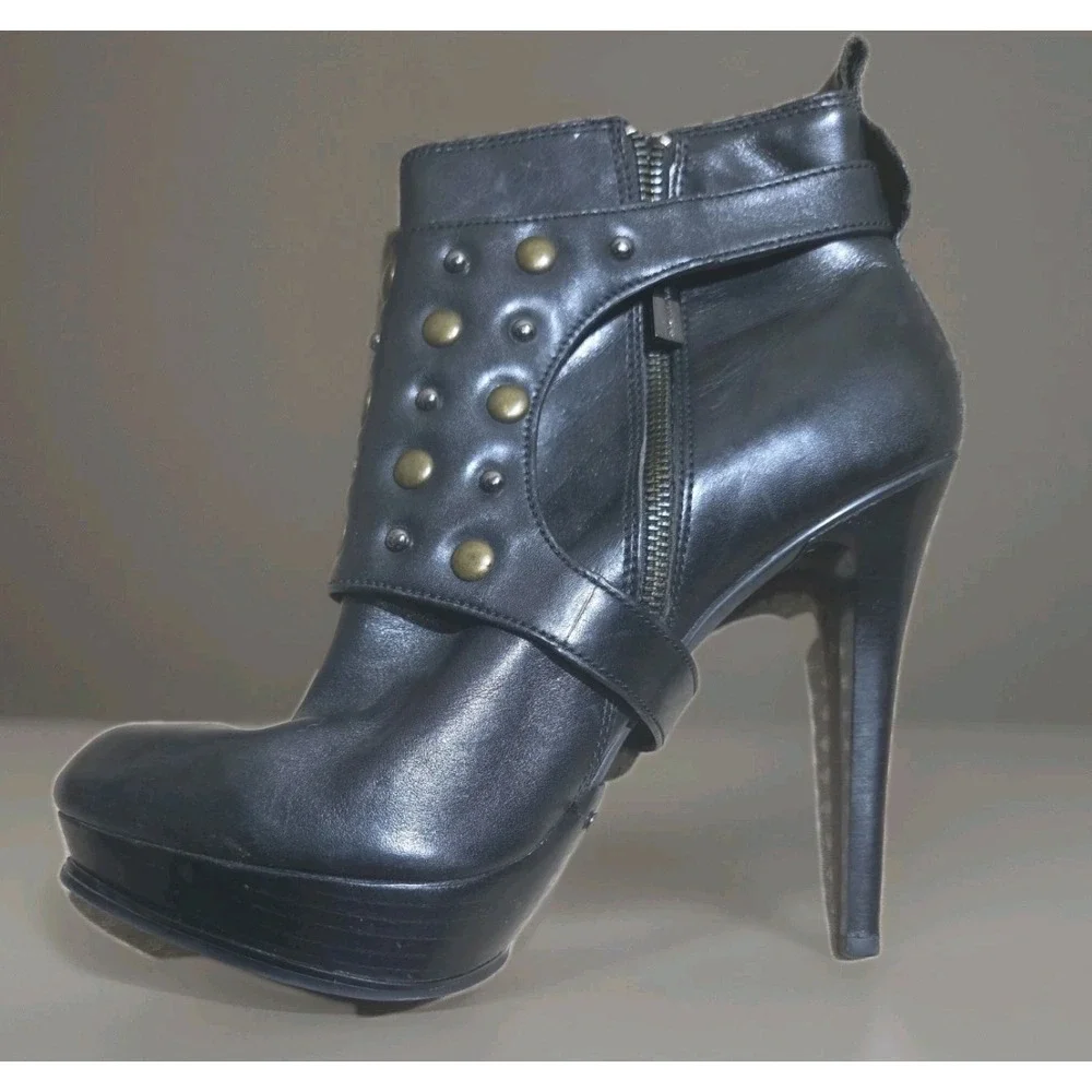 Michael Kors Boot Women 11M Bryn Leather Stud Buckle Side Zip Ankle Moto Rock Ex